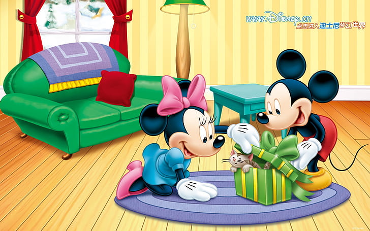 Mickey and Minnie and pets, mickey and minnie mouse illustration