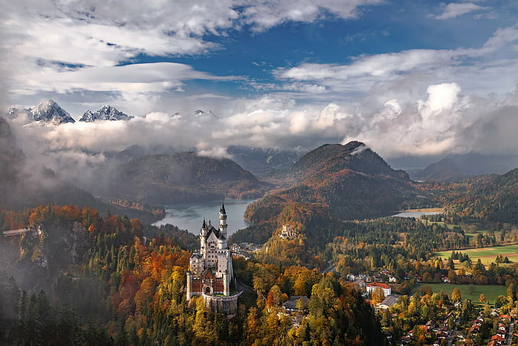 Germany, castle, landscape, mountains, Neuschwanstein Castle, HD wallpaper