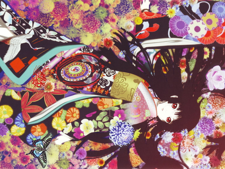 Jigoku Shoujo, anime girls, Enma Ai, creativity, multi colored, HD wallpaper