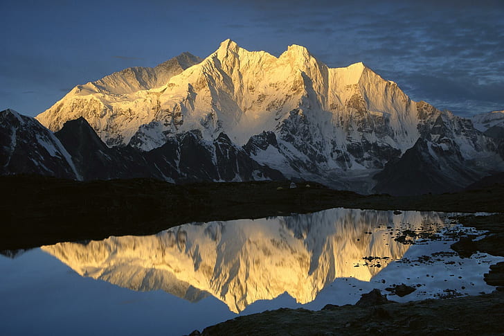Mystical Mountain, reflection, lake, summit, skies, nature, peak, HD wallpaper
