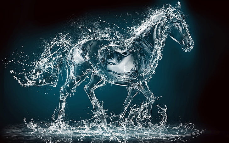 clear horse illustration, water, artwork, liquid, motion, splashing