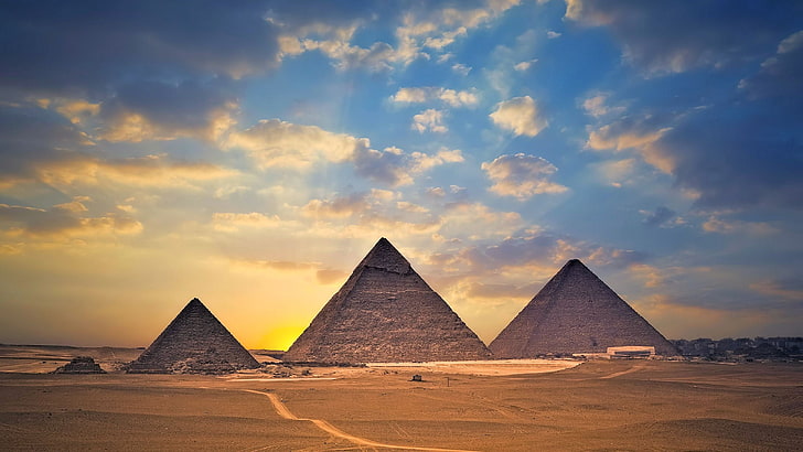 The Pyramids of Giza, Egypt, desert, old building, ancient, landscape, HD wallpaper