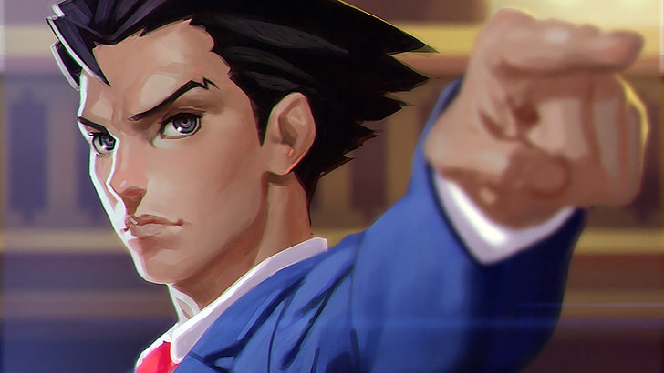 HD wallpaper: phoenix wright, ace attorney, anime, men, suits, finger  pointing | Wallpaper Flare