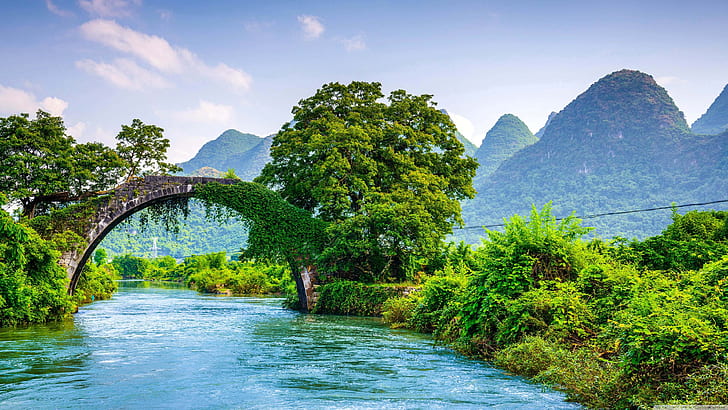 Dragon Bridge на Li River In Yangshuo China Photo Wallpaper For Desktop 3840×2160