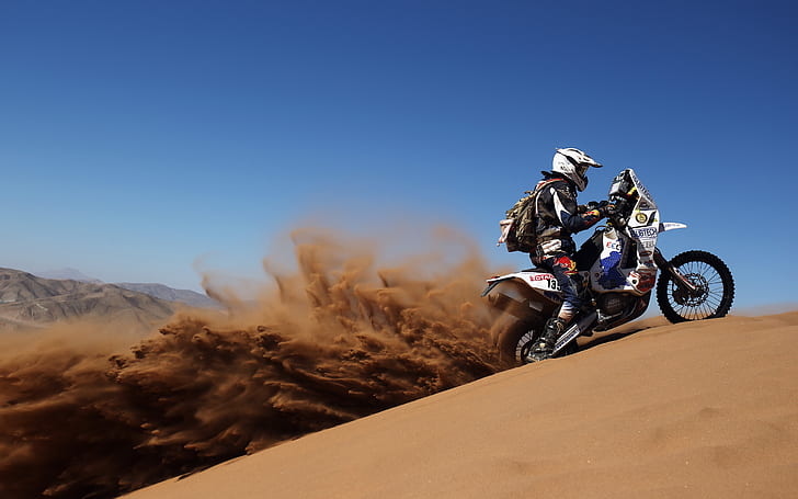 sand, desert, motorcycle, rally, Dakar, HD wallpaper