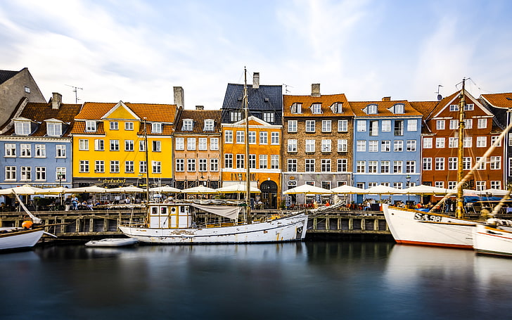 Nyhavn - Copenhagen, architecture, boats, coastal, docks, houses, HD wallpaper