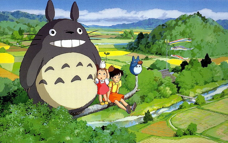 boy sitting on tree branch illustration, Movie, My Neighbor Totoro