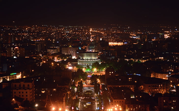 Armenia, Yerevan, At Night, aerial photo of city at night, beautiful