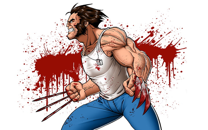 wolverine wallpaper, X-Men, blood stains, one person, young adult