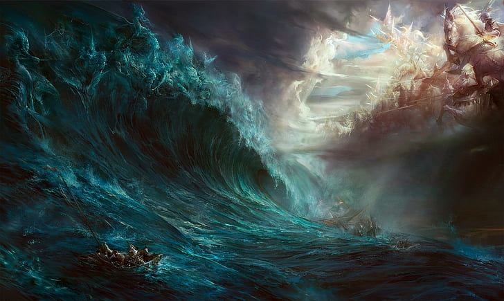 HD wallpaper: mythology water magic waves clouds boat | Wallpaper Flare