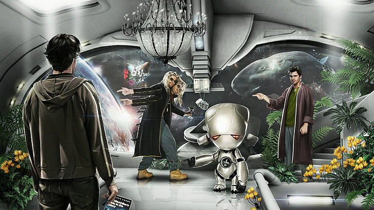 android, arthur, beeblebrox, dent, ford, galaxy, guide, hitchhikers, HD wallpaper