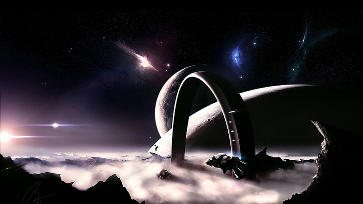 3D online game digital wallpaper, space, spaceship, planet, sky