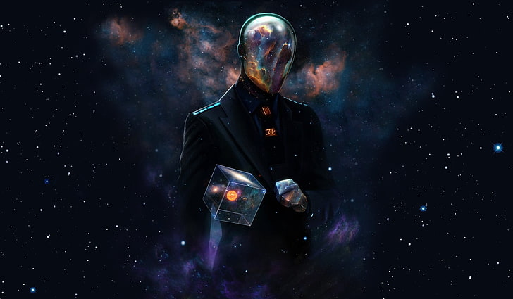 person wearing suit jacket and outer space digital wallpaper, HD wallpaper