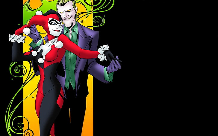 The Joker and Harley Quinn digital wallpaper, copy space, studio shot