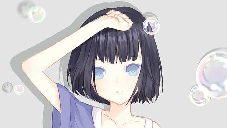 HD wallpaper: Anime, Original, Black Hair, Blue Eyes, Girl, Short Hair |  Wallpaper Flare