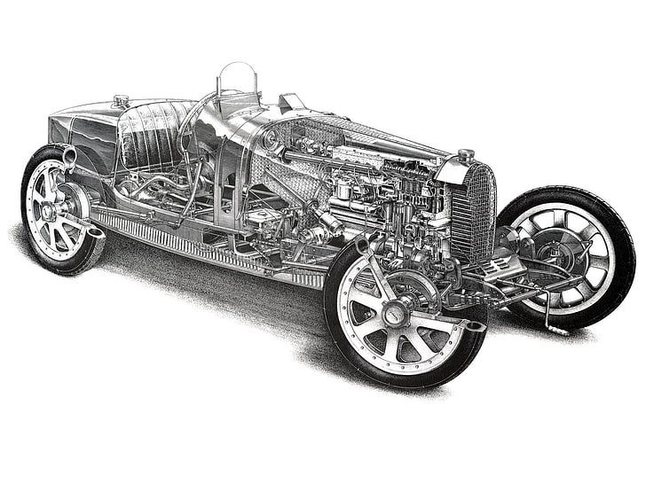 1924, bugatti, cutaway, engine, engines, interior, race, racing