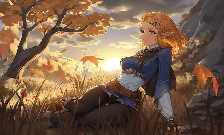 The Legend of Zelda: Tears of the Kingdom, sunset, blonde, anime girls, HD wallpaper