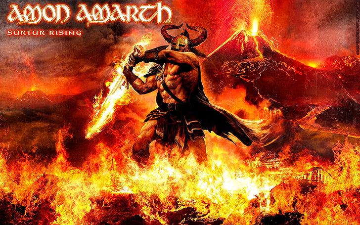 music, metal music, Amon Amarth, Vikings, heavy metal, fire, HD wallpaper
