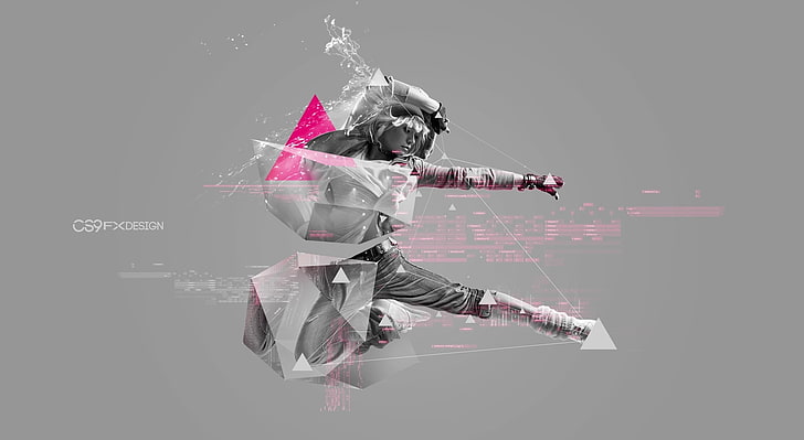 3D Abstract Polygon Wallpaper - E1, woman dancing illustration