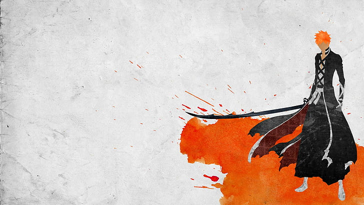 Bleach, Kurosaki Ichigo, paint splatter, orange color, no people, HD wallpaper