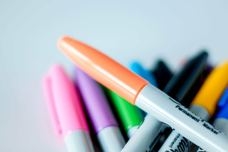 pile of color pens, maker, office, school  color, color  pencil, HD wallpaper