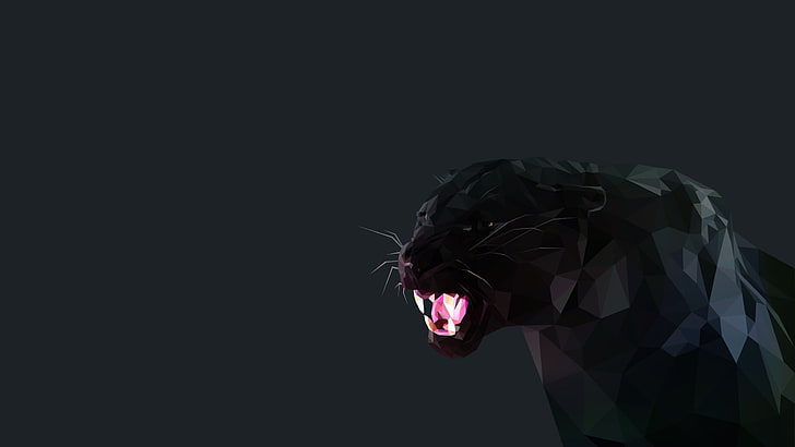 black panther illustration, cat, low poly, studio shot, copy space