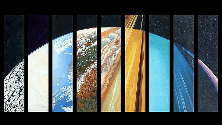 Space, Planet, Earth, Jupiter, Saturn, Solar System, nine panel earth painting, HD wallpaper
