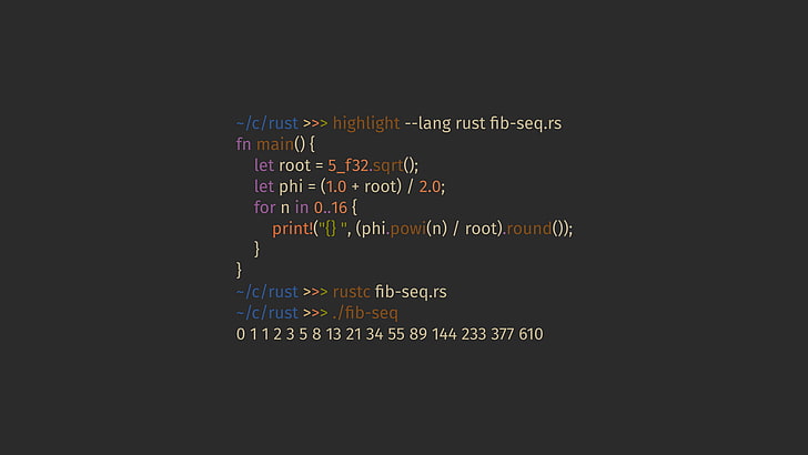 computer source code, rust, programming, Fibonacci sequence, syntax highlighting, HD wallpaper