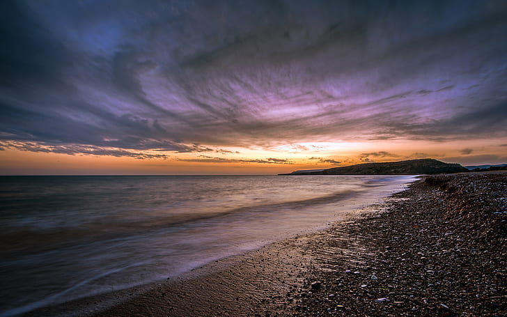 Cyprus, sunset, ocean, beach, sunset, HD wallpaper