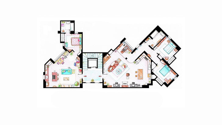 floor plan drawing, fan art, The Big Bang Theory, map, white background, HD wallpaper