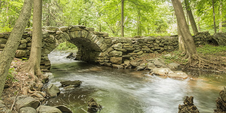 stone bridge over a river time lapse photography, Yankee, Foot Bridge, HD wallpaper