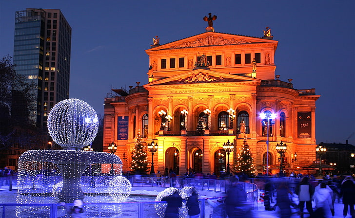 Old Opera in Frankfurt am Main, Germany, water fountain, Europe, HD wallpaper