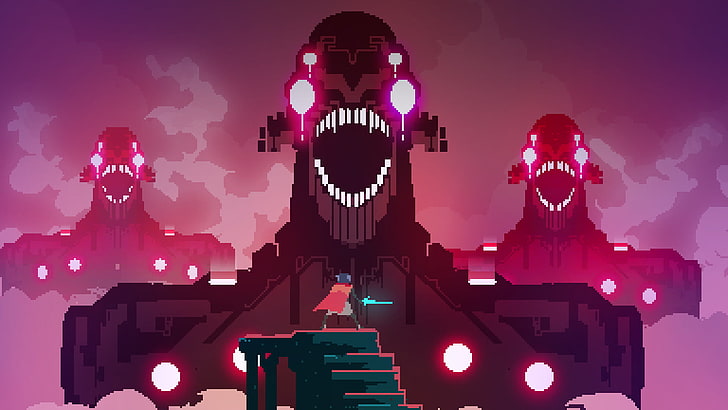 game character wallpaper, pixel art, creature, sword, Hyper Light Drifter