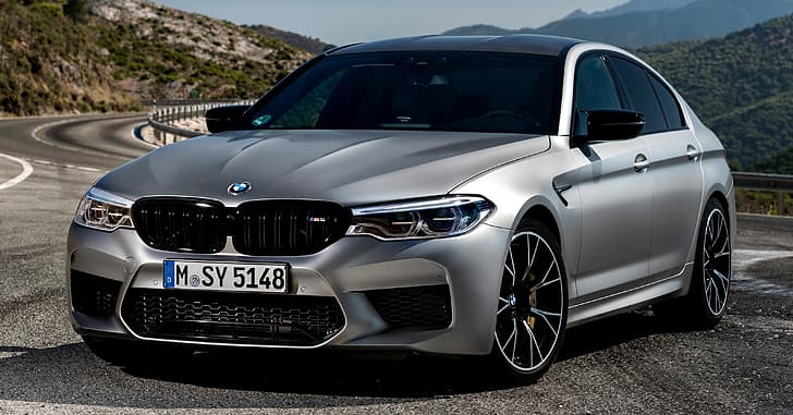 grey, BMW, the fence, sedan, mountain road, 4x4, 2018, four-door, HD wallpaper