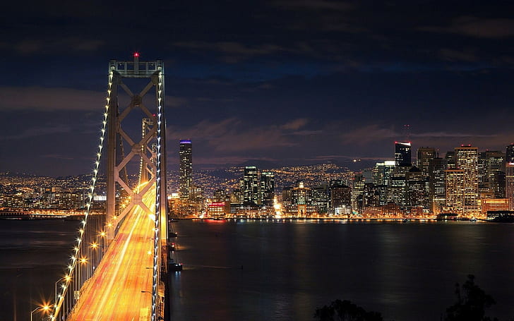 bridge, San Francisco, San Francisco-Oakland Bay Bridge, light trails, HD wallpaper