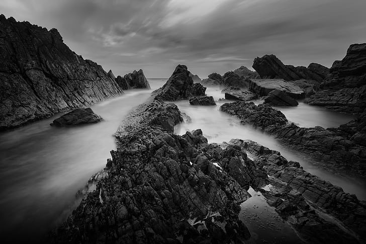 grayscale photography of rock cliff, jones, Samsung  NX1, mono, HD wallpaper