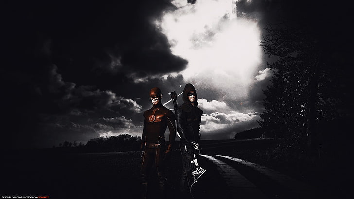 Flash and Green Arrow, Arrow (TV series), sky, two people, cloud - sky, HD wallpaper