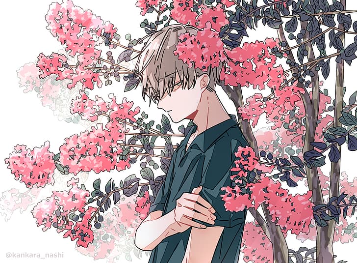 HD wallpaper: original characters, flowers, sad, anime boys, artwork,  illustration | Wallpaper Flare