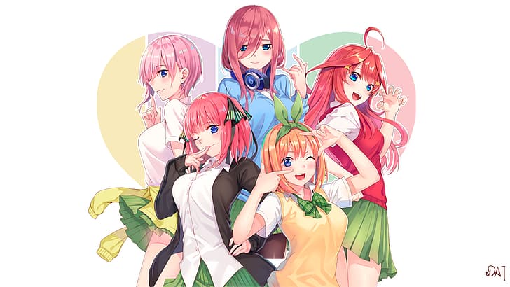anime, anime girls, 5-toubun no Hanayome, Nakano Miku, Nakano Nino, HD wallpaper