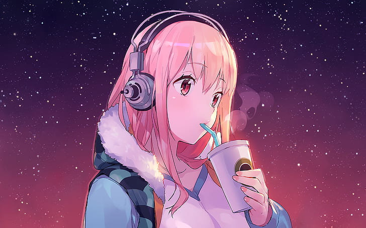 headphones, anime girls, Super Sonico, HD wallpaper