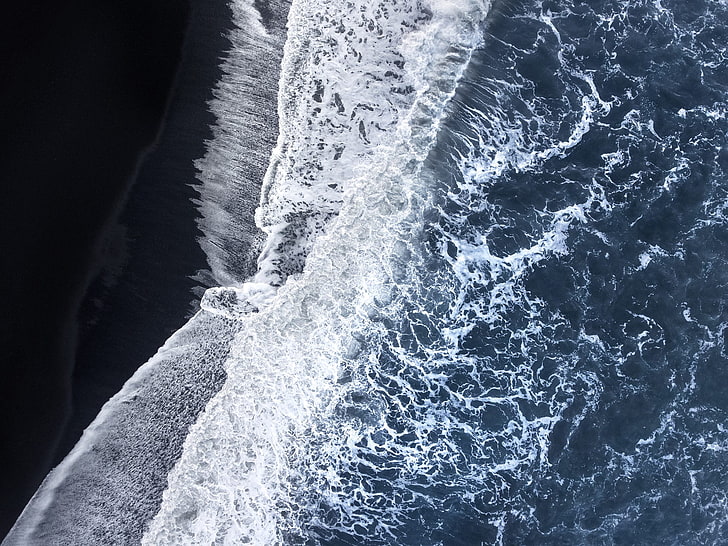 nature, landscape, shore, waves, drone, aerial view, water