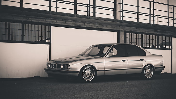 silver BMW sedan, Classic, E34, BBS, Side, car, land Vehicle, HD wallpaper