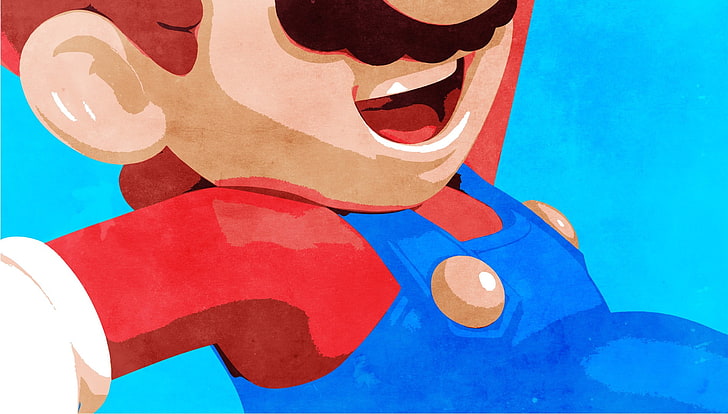 Super Mario illustration, nintendo, art, texture, pop Art, blue Background