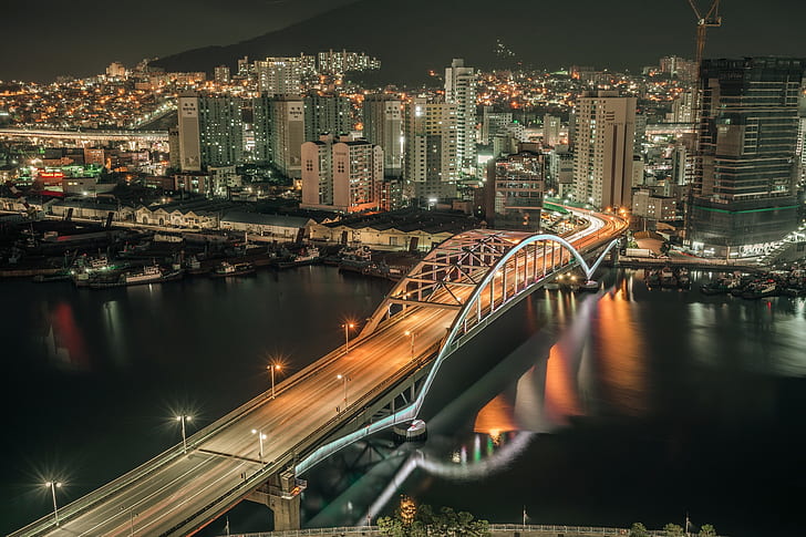 night, the city, South Korea, Busan, HD wallpaper
