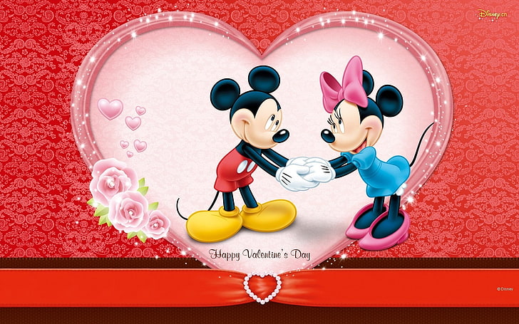 Mickey Mouse and Minnie Mouse illustration, Holiday, Valentine's Day, HD wallpaper