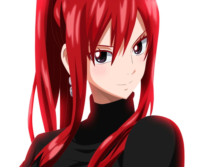 Anime, Fairy Tail, Erza Scarlet, red, white background, studio shot