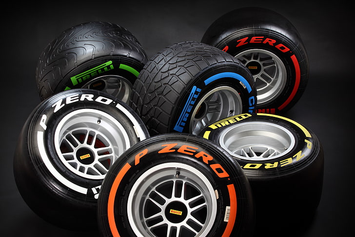 HD wallpaper: six vehicle wheels and six tires, company, Formula-1, tyres,  Formula 1 | Wallpaper Flare