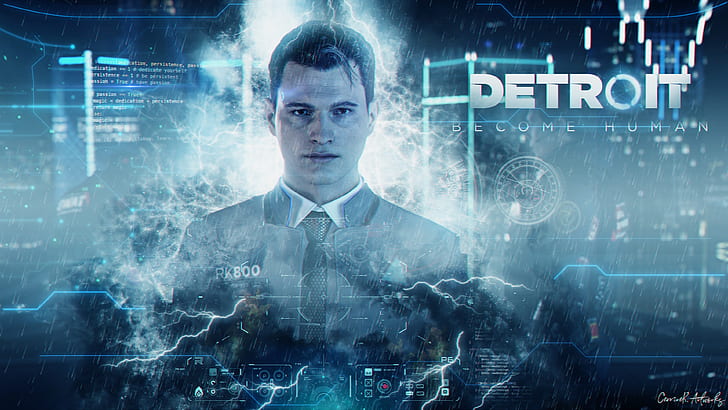 Download Detroit Become Human Connor Holding Gun Wallpaper