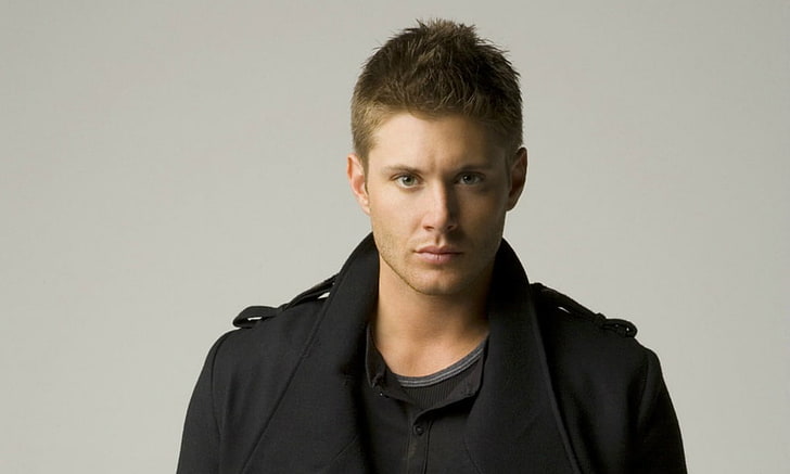 Handsome Jensen Ackles, men's black collared shirt, Hollywood Celebrities