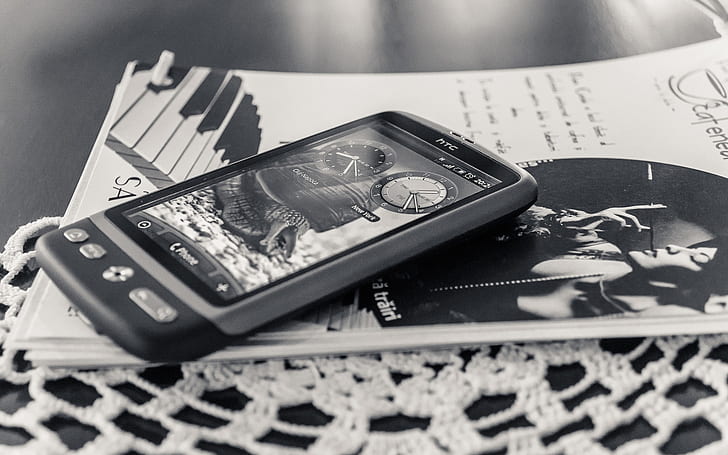HTC Desire, phone, smartphone, android, black, white, HD wallpaper